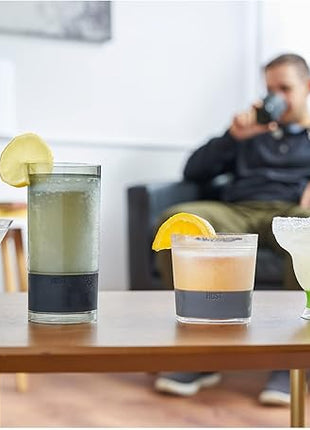 Host Freeze Insulated Martini Cooling Cups, Plastic Freezer Gel Chiller Double Wall Stemless Cocktail Glass Set of 2, 9 oz, Grey