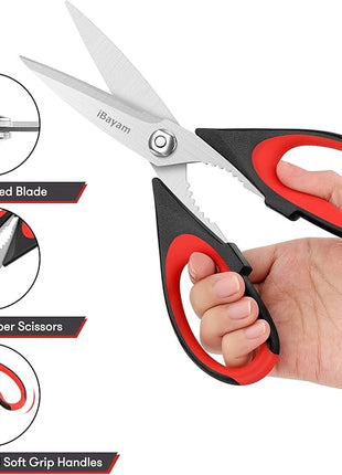 iBayam Kitchen Scissors All Purpose Heavy Duty, Kitchen Utensils Set, Stainless Steel Cooking Utensils Gadgets, Meat Poultry Food Shears Dishwasher Safe Utility Tools Home Gift, with Protective Sheath