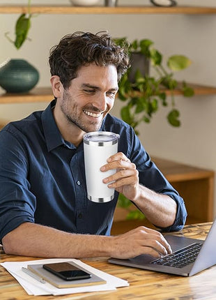 StarSpeed 20oz Tumbler Bulk with Lid, Stainless Steel Insulated Tumblers Double Wall Vacuum Insulated Travel Mug, Powder Coated Coffee Cups for Hot and Cold Drinks(White,8)