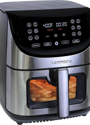 Kenmore 8 Quart Air Fryer - Aerogrill, Non-Stick Frying Basket, French Fry, Digital Touch Screen, 12 Presets, Freidora Eléctrica, Countertop Cooking Kitchen Appliance, Stainless Steel, Black