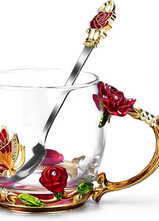 OEAGO Gifts for Mom Women Stocking Stuffers for Women Christmas Glass Coffee Enamels Mug Valentines Day Gifts for Her Girlfriend Wife Best Birthday Valentine's Mothers Day from Daughter Son Tea Cup