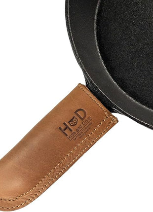Hide & Drink, Full Grain Leather Hot Handle, Cast Iron Protector, Panhandle Potholder, Double Layered, Double Stitched, Slides On/Off Easily onto Metal Skillet Grips, Handmade, Single Malt Mahogany