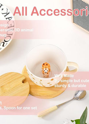 Giraffe Mug Cute Coffee Mug with 3D Animal Inside Ceramic Tea Cup with Lid Spoon Cool Animal Stuff Unique Friendship Birthday Gifts for Women Men Friend Coworkers Sister Kids Giraffe Christmas Gifts