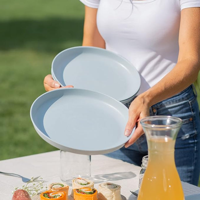 Grow Forward Premium Wheat Straw Plates and Bowls Sets - 8-Piece Wheat Straw Dinnerware Sets - Unbreakable & Reusable Microwave Safe Plastic Dinner Plates for Outdoors, RV, Camping Dishes - Glacier