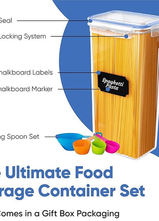 Airtight Food Storage Containers Set with Lids For Kitchen Organization 14 Pack - BPA Free Food Canisters With Labels, Marker & Spoon Set For Pantry Organization And Storage - Royal Blue