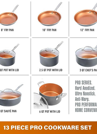 GOTHAM STEEL 13 Pc Ceramic Cookware Set Nonstick, Copper Pots and Pans Set Non Stick for Kitchen, Anodized Induction Pots and Pans for Cooking, Non Toxic Cookware Sets, Oven & Dishwasher Safe