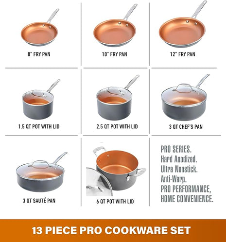 GOTHAM STEEL 13 Pc Ceramic Cookware Set Nonstick, Copper Pots and Pans Set Non Stick for Kitchen, Anodized Induction Pots and Pans for Cooking, Non Toxic Cookware Sets, Oven & Dishwasher Safe