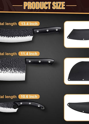 Golden Bird Butcher Knife Set - 4pcs Hand Forged Meat Cleaver Knife & Serbian Chef Knives & Sharp Viking Knives for Meat Cutting, Camping, BBQ, Christmas Gifts for Men Women