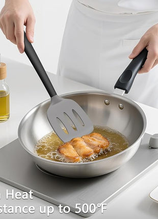 Coukre 3 Pack Silicone Spatula Set, High Heat Resistant, BPA-Free, Fish Spatula, Solid & Slotted Turner for Non-Stick Pans, Flipping Eggs, Pancakes, Fish, Burgers (3, GrayBlack)