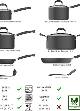 Amazon Basics Hard Anodized Non-Stick 12-Piece Cookware Set, Black - Pots, Pans and Utensils