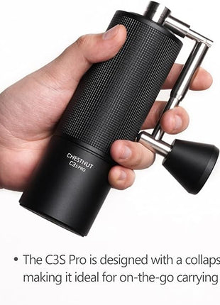 TIMEMORE Chestnut C3S Pro Manual Coffee Grinder, Stainless Steel S2C Conical Burr Coffee Grinder, Hand Coffee Grinder with Foldable Handle, Adjustable Grind Setting for Travel/Camping/Home, Black