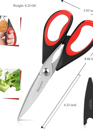iBayam 3-Pack 8.5"Kitchen Scissors All Purpose Heavy Duty with Protective Sheath, Soft Grip Comfort Handle, Dishwasher Safe Kitchen Utensils Gadgets Set, Stainless Cooking Meat Poultry Food Shears