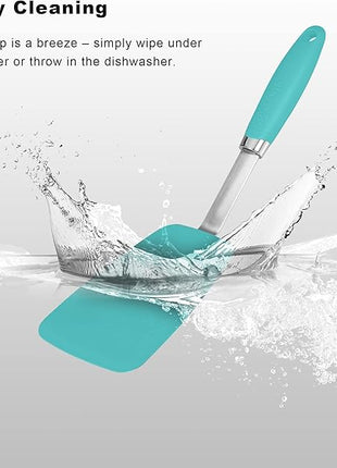 Silicone Spatulas Set Turners Tongs Cooking Utensils Set High Heat Resistant Kitchen Scraper Spatulas for Cooking Mixing Baking BPA Free Dishwasher Safe, Aqua Sky
