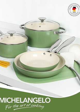 MICHELANGELO Pots and Pans Set - Nonstick Ceramic Cookware Set, 8-Piece Healthy Cooking Set, Non-Toxic, Oven Safe & Compatible with All Stovetops - Green