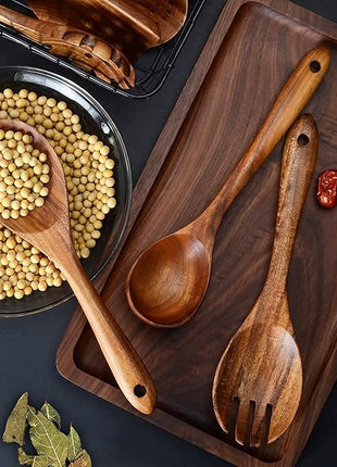 12 Pack Wooden Spoons for Cooking - Natural Teak Kitchen Utensils Set with Spatulas