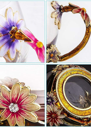 Handicraft Crystal Glass 3D Flower Cups Tea Mug With Tea Spoon Women Coffee, Tea, Juice, Beer, Milk Hot And Cold Drinks Use Gift Package. (Chrysanthemum, 11 OZ)