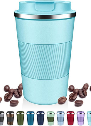 Insulated Coffee Tumblers with Flip Lid 12oz / 17oz, Stainless Steel Travel Coffee Mug Leak Proof, Vacuum Insulated Coffee Mug Reusable Cup, Keeps Cold and Hot for Coffee Tea