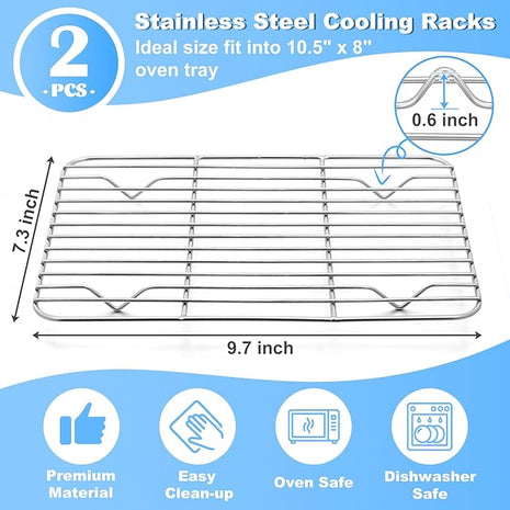 P&P CHEF Cooling Baking Rack Pack of 2, Stainless Steel Cooling Racks for Cooking Baking Roasting Grilling Drying, Dense Wires & Smooth Edge, Easy to clean, Silver, 9.7" x 7.3"