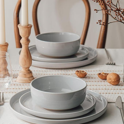 Famiware Milkyway Dinnerware Sets, 24 Piece Dish Set, Plates and Bowls Sets for 8, Light Gray