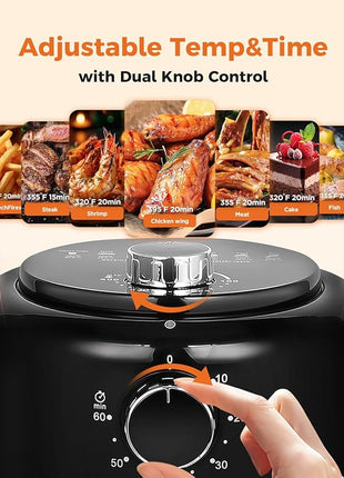 Bear Small Air Fryer 2.1 QT, Mini Airfryer Adjustable Time&Temp Control, Compact Size Space Saving for 1-2 People Quick Healthy Meals Snack in Minutes with Nonstick Basket