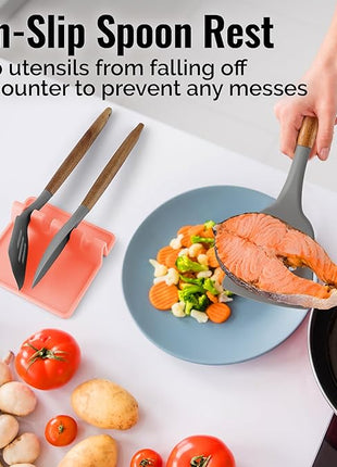 Zulay Kitchen Silicone Utensil Rest with Drip Pad for Multiple Utensils - BPA-Free, Heat-Resistant Spoon Rest & Spoon Holder for Stove Top - Kitchen Utensil Holder for Ladles & Tongs - Peach Bud