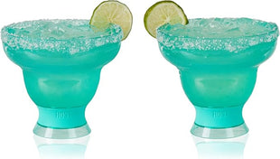 Host FREEZE Stemless Margarita Glasses, Insulated Plastic Cocktail Glasses for Frozen Drinks, Double Wall Chiller Cups for Daiquiri, Tiki Drinks, Home Bar, Party Gifts, 12 oz, Set of 2, Aqua Blue