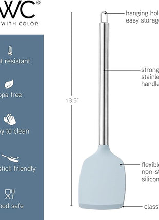 COOK WITH COLOR Silicone Cooking Utensils, Kitchen Utensil Set, Easy to Clean Silicone Kitchen Utensils, Cooking Utensils for Nonstick Cookware, Kitchen Gadgets Set, 10 Pieces, Blue and White