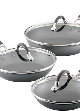 Circulon A1 Series with ScratchDefense Technology Nonstick Induction, Frying Pans/Skillets with Lids, Metal Utensil Safe, Skillet Set w/Lid (8.5", 10" & 12") - Graphite