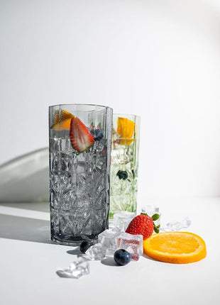 BELLAFORTE Shatterproof Tritan Tall Tumbler Set of 4, 18oz - Myrtle Beach Drinking Glasses - Unbreakable Plastic Glasses Drinking for Gift, Party, New Year - BPA Free - Dishwasher Safe - Smoke Gray