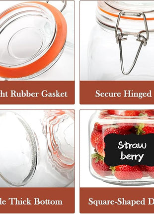 Encheng 25 oz Glass Jars With Airtight Lids And Leak Proof Rubber Gasket,Wide Mouth Mason Jars With Hinged Lids For Kitchen Canisters 750ml, Glass Storage Containers 6 Pack