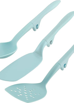 Rachael Ray Tools and Gadgets Spoon, Slotted and Solid Turners Set/ Cooking Utensils - 3 Piece, Light Blue