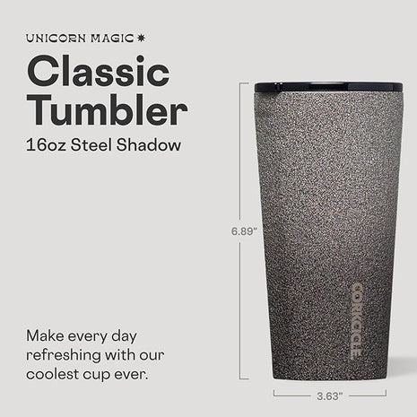 Corkcicle Classic Tumbler - Keeps Drinks Cold for 9 Hours & Hot for 3 - Triple-Insulated Stainless Steel - Holiday Tumbler Gift - 16 oz - Steel Shadow