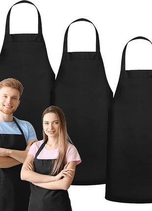 GREEN LIFESTYLE 3 Pack Professional Chef Apron – Grilling Aprons for Men, Waterproof Cooking Apron for BBQ, Work or Restaurant Use, Kitchen Aprons for Women – Black, No Pockets