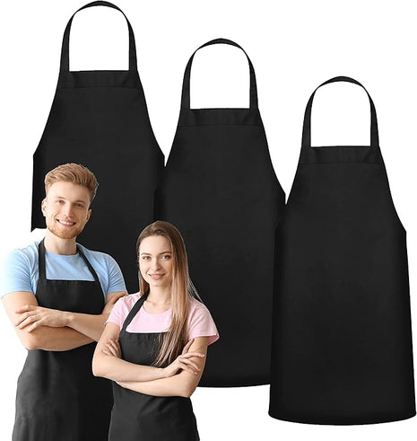 GREEN LIFESTYLE 3 Pack Professional Chef Apron – Grilling Aprons for Men, Waterproof Cooking Apron for BBQ, Work or Restaurant Use, Kitchen Aprons for Women – Black, No Pockets