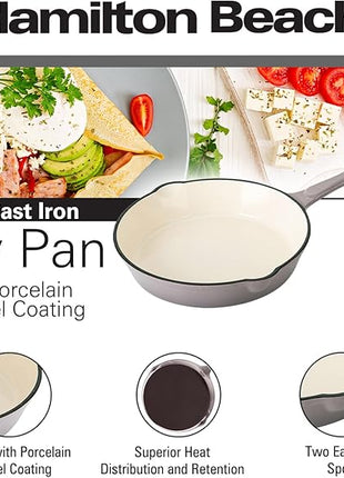 Hamilton Beach Enameled Cast Iron Fry Pan 8-Inch Navy (Gray, Fry 8-Inch)