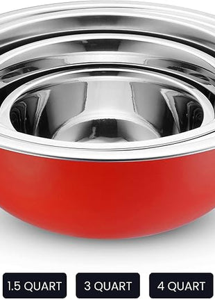 WHYSKO Stainless Steel Mixing Bowl Set, 10 Piece Stainless Steel Mixing Bowls with Lids Set for Food Prep Storage and Serving, Dishwasher Safe for Kitchen Baking Cooking, Red