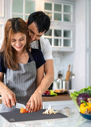 Fotouzy Flexible Plastic Cutting Board Mats with Food Icons, BPA-Free, Non-Porous, 100% Non-slip Back and Dishwasher Safe, Unique Modern Neutral Colors, Set of 4 Gray