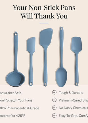 GIR: Get It Right 5-Piece Silicone Ultimate Kitchen utensils set - Ladle, Spatula, Flip, Spoon & Spoonula - Non toxic cooking utensils for Nonstick Cookware, Cooking and Baking - Slate