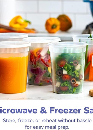 GUSTO [32 oz. - 24 Count Plastic Deli Containers with Lids - Disposable Food Storage Containers With Airtight Lids, Ideal for Soups, Stews, and Meal Prep