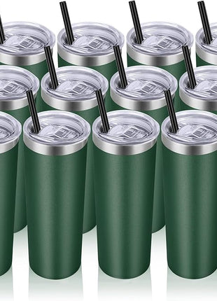 VEGOND Stainless Steel Tumblers Bulk 12 Pack, 20 oz Vacuum Insulated Skinny Tumblers with Lids and Straws, Double Wall Coffee Mug, Travel Water Cup
