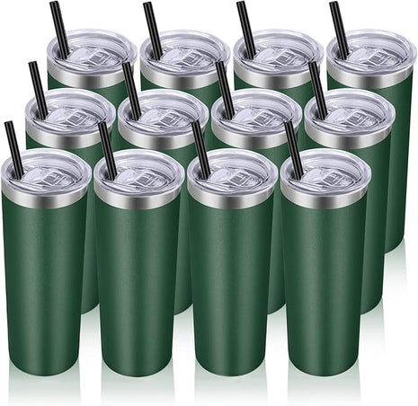 VEGOND Stainless Steel Tumblers Bulk 12 Pack, 20 oz Vacuum Insulated Skinny Tumblers with Lids and Straws, Double Wall Coffee Mug, Travel Water Cup