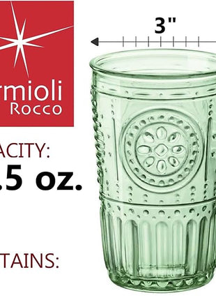 Bormioli Rocco Romantic Set Of 4 Tumbler Glasses, 11.5 Oz. Colored Crystal Glass, Pastel Green, Made In Italy.