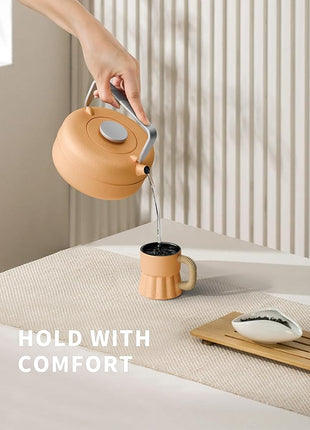 Toptier Teapot with Removable Infuser, Cast Iron Tea Kettle Stovetop Safe, Solid Geometry Cylinder Design Tea Pot Coated with Enameled Interior for 27 Ounce (800 ml), Yellow to Orange