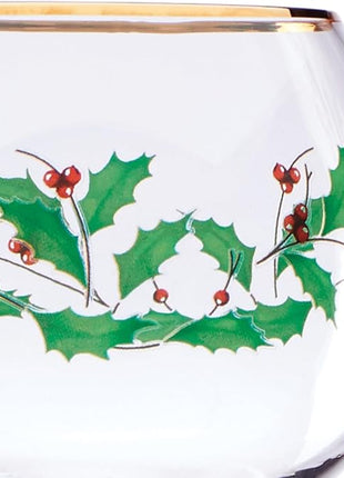 Lenox Drinkware, Holiday 4-Piece Wine Balloon Glass Set, Set Of 4, 16 Oz Capacity, Made From Glass, Festive Red Christmas Design, Hand Wash Only, Christmas Decorations, Winter Decor (4 Piece)