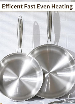 DELARLO Kitchen Whole Body Tri-Ply Stainless Steel Frying Pan, 12 inch,Stainless Steel, Oven safe induction skillet, Pots and Pans set,Suitable for All Stove