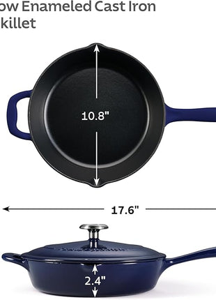 Tramontina Bestow Enameled Cast Iron Skillet with Lid, 10-inch Frying Pan, Blue