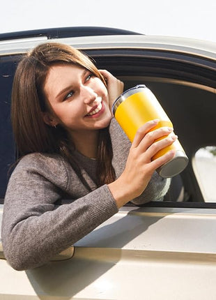 MEWAY 30oz Tumbler Double Wall Vacuum Insulated Travel Mug, Stainless Steel Tumbler with Lid, Durable Powder Coated Insulated Coffee Cup for Cold & Hot Drinks (Yellow,1 PACK)