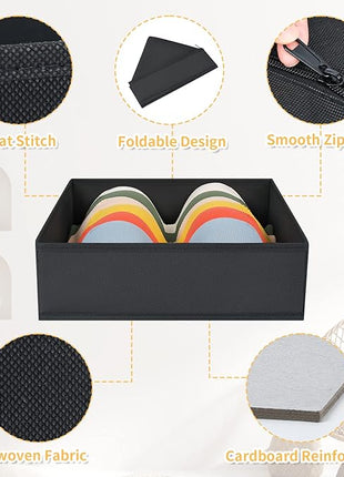 DIMJ Clothes Drawer Organizer, 12 Packs, Foldable Underwear Organizer for Baby Clothes, Tie, Bra, Sock (Black)