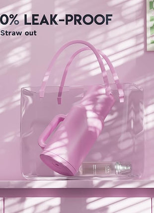 Meoky 40 oz Tumbler with Handle and Straw: Stainless Steel Insulated Tumbler with Lid and Straw - 100% Leak Proof Tumbler for Car Cup Holders - Travelers Commuters Workers, Pink