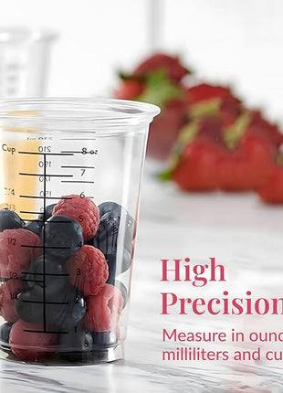 Prestee 50 Disposable Measuring Cups 8 oz - Plastic Paint Measuring Cups and Disposable Mixing Cups for Epoxy Resin - Versatile, Clear Measurement for Wet and Dry Ingredients for Baking and Crafting